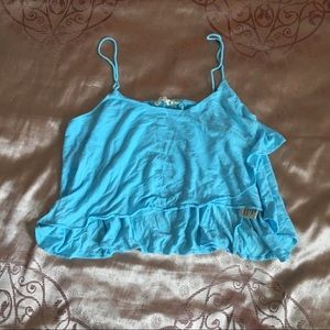 Olivaceous Crop Tank Top Women's Size Medium M Light Blue Strappy Tee Frilly